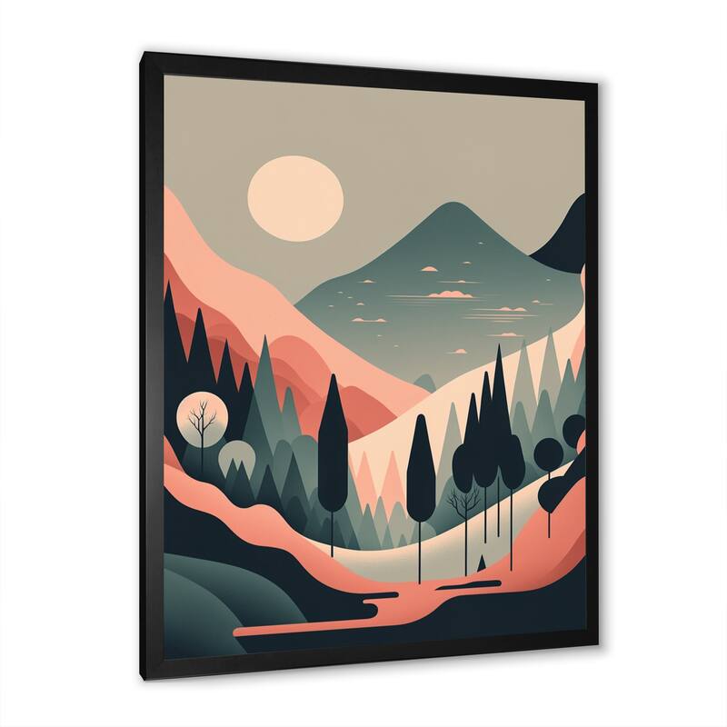 Designart "Graphic Mountain Trees In Pink And Blue III" Landscape